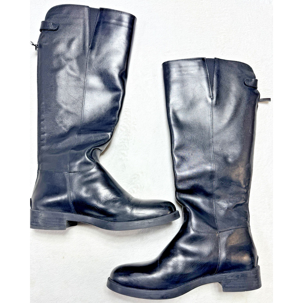 Emanuele Crasto Black Leather Riding Boots Womens Size 39 Tall Italian US 8.5M